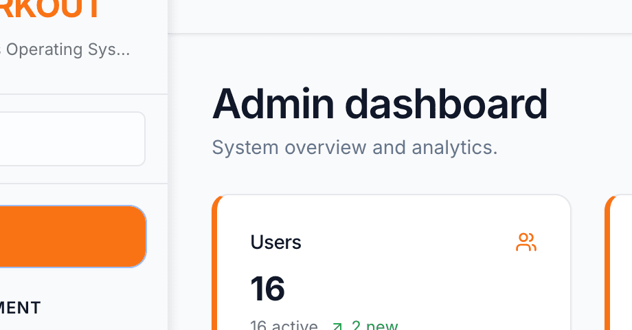 Admin dashboard with user, subscription and activity analytics in Worrkout web